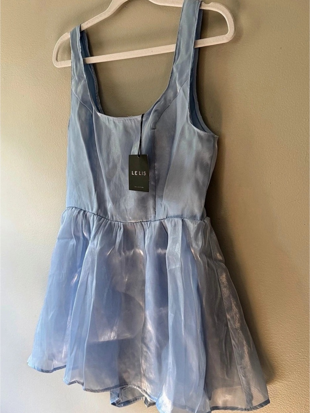 LE LIS Light Blue Shimmer Romper Dress NWT